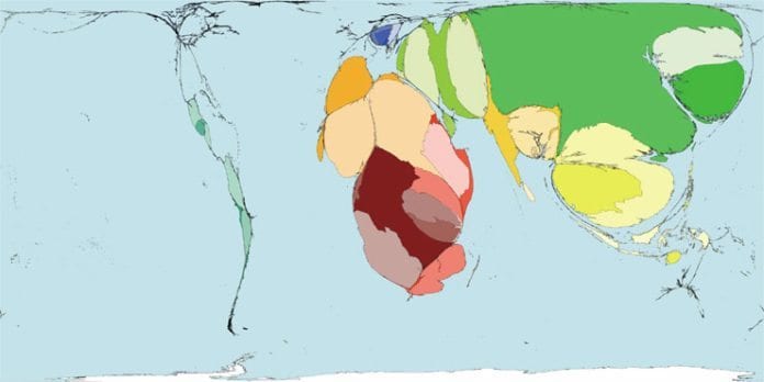 Størrelsen til landområdene blir fremstilt i relativ størrelse til antall drepte i krig og konflikter innenfor landområdet i forhold til totalt antall krigsdrepte i verden fra 1945 til 2000. (Kilde Worldmapper) Størrelsen til landområdene blir fremstilt i relativ størrelse til antall drepte i krig og konflikter innenfor landområdet i forhold til totalt antall krigsdrepte i verden fra 1945 til 2000. (Kilde Worldmapper)