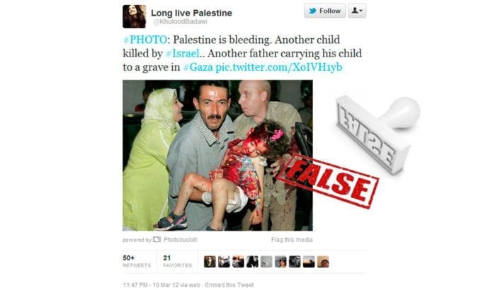 Den palestinske menneskerettighetsaktivisten Khulood Badawi publiserte et seks år gammel bilde av en jente som ble drept i en ulykke. (Foto: Skjermdump fra Twitter) Den palestinske menneskerettighetsaktivisten Khulood Badawi publiserte et seks år gammel bilde av en jente som ble drept i en ulykke. (Foto: Skjermdump fra Twitter)