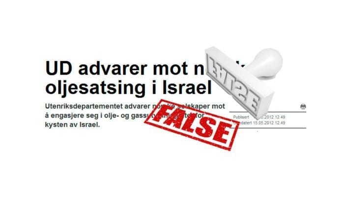 Hele NTBs sak viser seg å være oppkok, basert på fire år gamle generelle retninslinjer fra norske myndigheter. Norsk offshore-industri kan fritt engasjere seg i de israelske funnområdene, som ligger utenfor omstridt sone. Hele NTBs sak viser seg å være oppkok, basert på fire år gamle generelle retninslinjer fra norske myndigheter. Norsk offshore-industri kan fritt engasjere seg i de israelske funnområdene, som ligger utenfor omstridt sone.