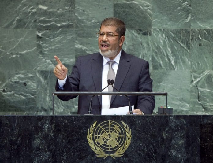 For første gang talte Egypts president Mohammed Morsi til FNs generalforsamling, 26. september 2012. (Foto: Marco Castro, UN Photo) For første gang talte Egypts president Mohammed Morsi til FNs generalforsamling, 26. september 2012. (Foto: Marco Castro, UN Photo)