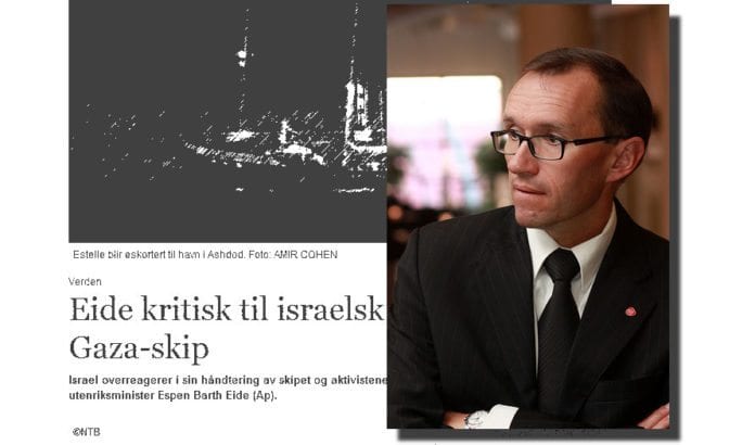 Utenriksminister Espen Barth Eide kritiserte Israel etter at israelsk marine stanset skip som var i ferd med å bryte sjøblokaden av Gaza. - En klar feilvurdering, mener MIFF. (Foto: Arbeiderpartiet, Wikimedia Commons) Utenriksminister Espen Barth Eide kritiserte Israel etter at israelsk marine stanset skip som var i ferd med å bryte sjøblokaden av Gaza. - En klar feilvurdering, mener MIFF. (Foto: Arbeiderpartiet, Wikimedia Commons)