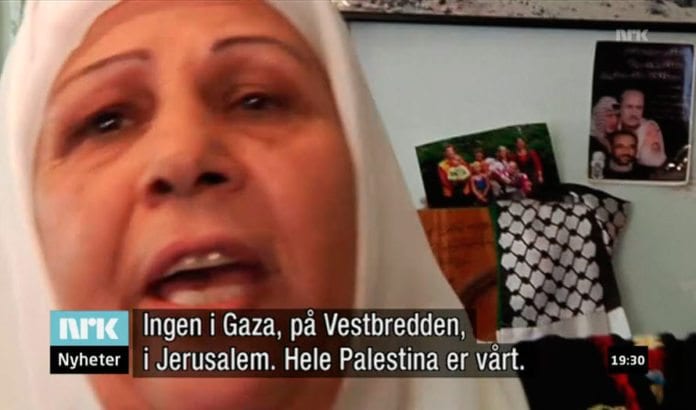 Ikke mange signaler om fred fra denne palestinske kvinnen som NRK Dagsrevyen ga mikrofonen til 11. november 2012. (Skjermdump fra NRK) Ikke mange signaler om fred fra denne palestinske kvinnen som NRK Dagsrevyen ga mikrofonen til 11. november 2012. (Skjermdump fra NRK)