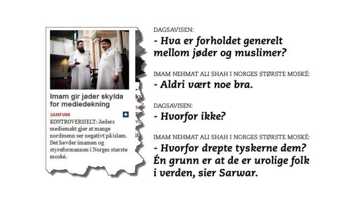 Skjermdump fra Dagsavisen.no og sitater fra journalist Kristoffer Gaarder Dannevig intervju med imam Nehmat Ali Shah i Central Jamaat-e Ahl-e Sunnat-moskeen. Skjermdump fra Dagsavisen.no og sitater fra journalist Kristoffer Gaarder Dannevig intervju med imam Nehmat Ali Shah i Central Jamaat-e Ahl-e Sunnat-moskeen.