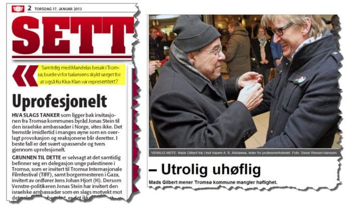 Skjermdump av lederartikkelen i Nordlys 17. januar (t.v.) og nettsaken i Nordlys som startet heksejakten mot Jonas Stein 15. januar. Skjermdump av lederartikkelen i Nordlys 17. januar (t.v.) og nettsaken i Nordlys som startet heksejakten mot Jonas Stein 15. januar.
