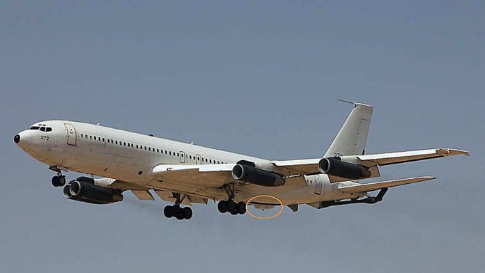 Rakettforsvarssystemet C-Music er markert med en sirkel bak på denne Boeing 707-maskinen. Under demonstrasjoner har systemet vist seg å være svært effektivt i bruk mot skulderavfyrte bakke-til-luft missiler, skriver Teknisk Ukeblad. (Foto: Elbit Systems El-Op) Rakettforsvarssystemet C-Music er markert med en sirkel bak på denne Boeing 707-maskinen. Under demonstrasjoner har systemet vist seg å være svært effektivt i bruk mot skulderavfyrte bakke-til-luft missiler, skriver Teknisk Ukeblad. (Foto: Elbit Systems El-Op)