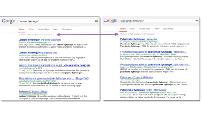 Skjermdump av Google-søk på uttrykkene Skjermdump av Google-søk på uttrykkene