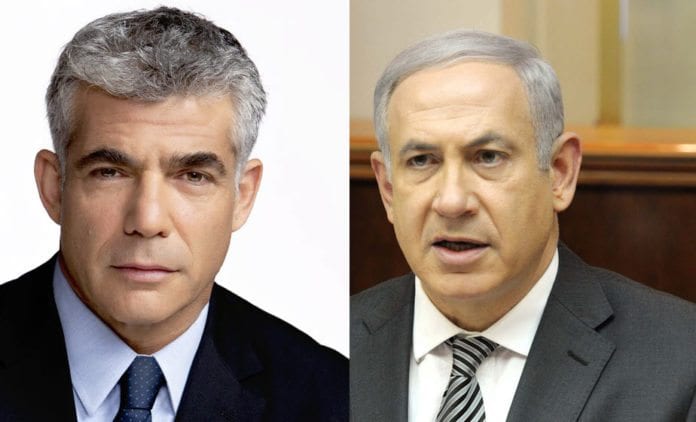 Yesh Atid-leder Yair Lapid (f.h.) og Likuds partileder og statsminister Benjamin Netanyahu (Foto: Montasje av bilde fra Wikipedia (f.h.) og GPO) Yesh Atid-leder Yair Lapid (f.h.) og Likuds partileder og statsminister Benjamin Netanyahu (Foto: Montasje av bilde fra Wikipedia (f.h.) og GPO)