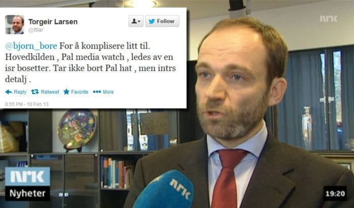 Statssekretær Torgeir Larsen mener det er viktig å få fram at Itamar Marcus, direktør for Palestinian Media Watch, bor i en Statssekretær Torgeir Larsen mener det er viktig å få fram at Itamar Marcus, direktør for Palestinian Media Watch, bor i en