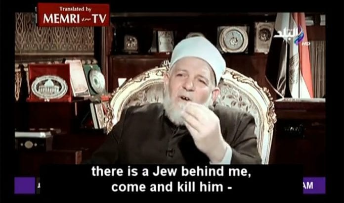 Den egyptiske ministeren for religiøse saker, Talaat Afifi, drømmer om dagen da naturen skal hjelpe muslimer med å drepe jøder. (Skjermdump fra Sada Al-Balad, via Memri) Den egyptiske ministeren for religiøse saker, Talaat Afifi, drømmer om dagen da naturen skal hjelpe muslimer med å drepe jøder. (Skjermdump fra Sada Al-Balad, via Memri)