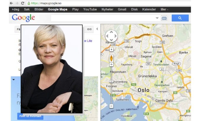Kunnskapsminister Kristin Halvorsen vil for framtiden navigere etter andre kart enn Google Maps. (Foto: Rune Kongsro, regjeringen.no) Kunnskapsminister Kristin Halvorsen vil for framtiden navigere etter andre kart enn Google Maps. (Foto: Rune Kongsro, regjeringen.no)