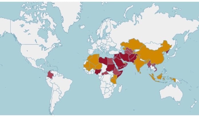 Åpne Dørers oversikt over de 50 land i verden med mest intens forfølgelse av kristne. (Kart: worldwatchlist.us) Åpne Dørers oversikt over de 50 land i verden med mest intens forfølgelse av kristne. (Kart: worldwatchlist.us)