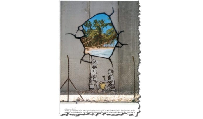 Faksmile fra eksamensoppgaven i hovedmål 28. mai 2014. I bildeteksten til denne graffitien hevder Utdanningsdirektoratet at Betlehem er Faksmile fra eksamensoppgaven i hovedmål 28. mai 2014. I bildeteksten til denne graffitien hevder Utdanningsdirektoratet at Betlehem er
