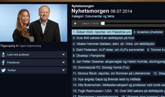 Sidsel Wold feilinformerte lytterne og ga legitimitet til terrorangrepene da hun rapporterte i Nyhetsmorgen på NRK P2 tirsdag 8. juli. (Foto: Skjermdump fra NRKs web-tv) Sidsel Wold feilinformerte lytterne og ga legitimitet til terrorangrepene da hun rapporterte i Nyhetsmorgen på NRK P2 tirsdag 8. juli. (Foto: Skjermdump fra NRKs web-tv)