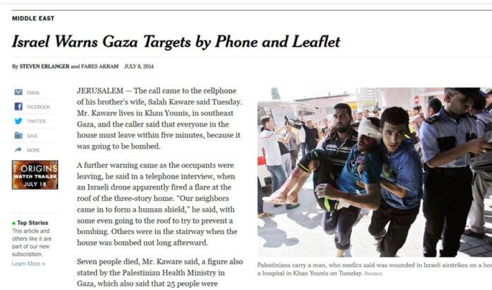 New York Times har intervjuet et vitne til gårsdagens israelske luftangrep mot et hus, der syv angivelig ble drept. (Foto: Skjermdump fra Nytimes.com) New York Times har intervjuet et vitne til gårsdagens israelske luftangrep mot et hus, der syv angivelig ble drept. (Foto: Skjermdump fra Nytimes.com)