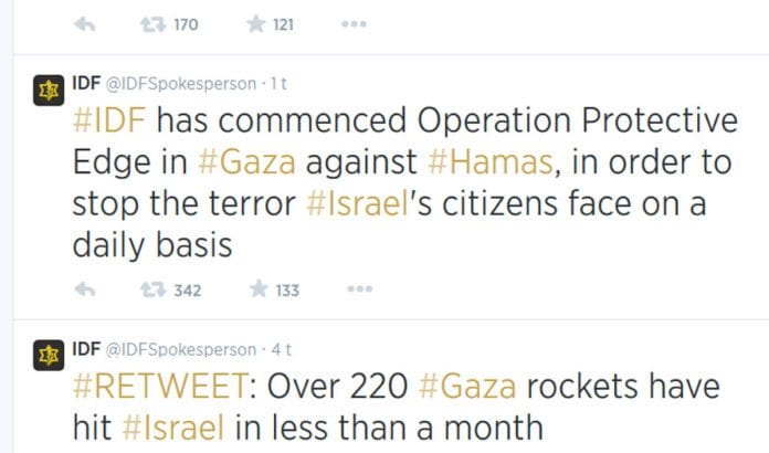 Det israelske forsvaret kunngjorde i natt på Twitter at de starter en stor operasjon for å bekjempe terroren fra Gaza. (Foto: Skjermdump fra Twitter) Det israelske forsvaret kunngjorde i natt på Twitter at de starter en stor operasjon for å bekjempe terroren fra Gaza. (Foto: Skjermdump fra Twitter)