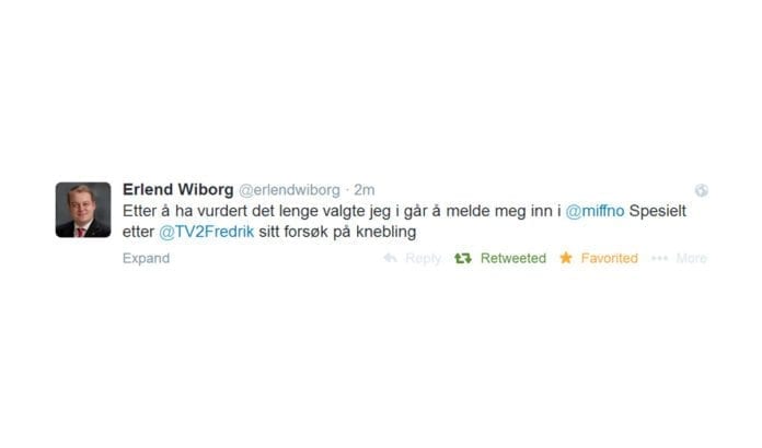 Stortingsrepresentant Erlend Wiborg meldte seg 28. juli inn i MIFF, og annonserte sin innmelding på Twitter. Nå har han begrunnet innmeldingen mer grundig i et blogginnlegg. Stortingsrepresentant Erlend Wiborg meldte seg 28. juli inn i MIFF, og annonserte sin innmelding på Twitter. Nå har han begrunnet innmeldingen mer grundig i et blogginnlegg.