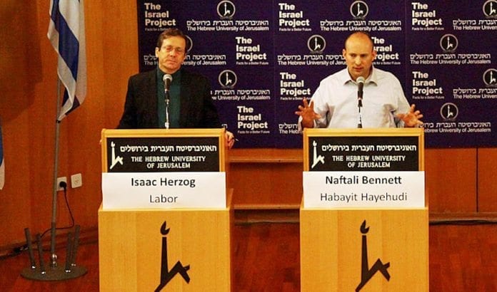 Ap-leder Isaac Herzog og Bayit Yehudi-leder Naftali Bennett. (Foto: The Israel Project / Flickr.com) Ap-leder Isaac Herzog og Bayit Yehudi-leder Naftali Bennett. (Foto: The Israel Project / Flickr.com)