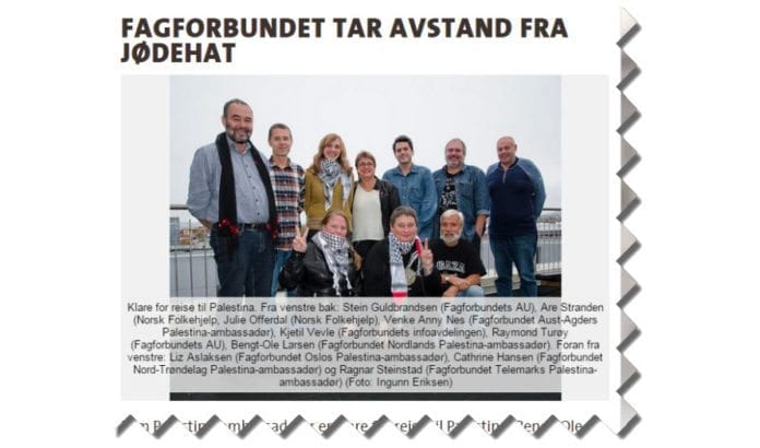 Fagforbundet tar avstand fra jødehat med palestinaskjerf og seierstegn. (Skjermdump fra fagforbundet.no) Fagforbundet tar avstand fra jødehat med palestinaskjerf og seierstegn. (Skjermdump fra fagforbundet.no)