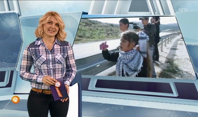 Supernytts seere tirsdag 2. desember fikk høre at israelere kjører over og skyter på palestinske barn på Vestbredden. (Foto: Skjermdump fra NRK) Supernytts seere tirsdag 2. desember fikk høre at israelere kjører over og skyter på palestinske barn på Vestbredden. (Foto: Skjermdump fra NRK)
