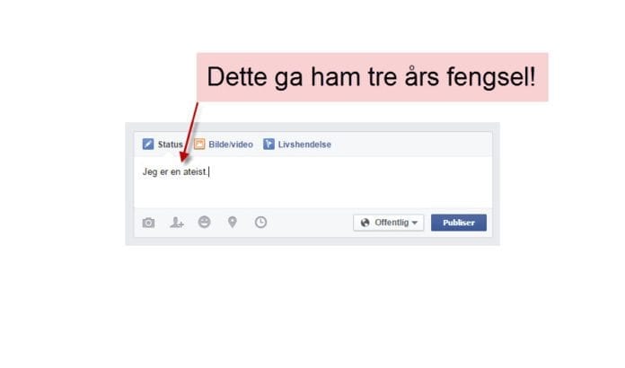Studenten Karim Ashraf Mohamad al-Banna (21) ble dømt til tre års fengsel for å ha fortalt på Facebook at han er ateist. Studenten Karim Ashraf Mohamad al-Banna (21) ble dømt til tre års fengsel for å ha fortalt på Facebook at han er ateist.