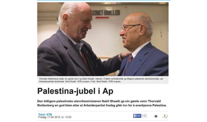 NTB brukte Thorvald Stoltenberg til å legitimere palestiner som hyller terrorister. (Foto: Skjermdump fra Abcnyheter.no) NTB brukte Thorvald Stoltenberg til å legitimere palestiner som hyller terrorister. (Foto: Skjermdump fra Abcnyheter.no)