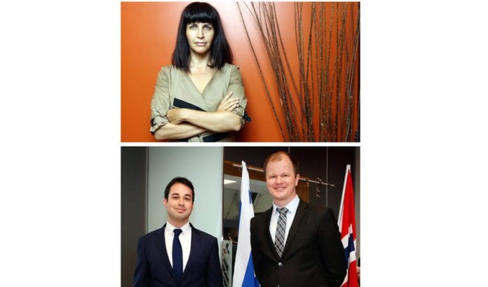 Tidligere Knesset-medlem Einat Wilf, Israels viseambassadør Dan Poraz og MIFFs daglig leder Conrad Myrland holder foredrag under israel-konferansen i Tønsberg. Tidligere Knesset-medlem Einat Wilf, Israels viseambassadør Dan Poraz og MIFFs daglig leder Conrad Myrland holder foredrag under israel-konferansen i Tønsberg.