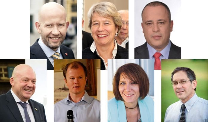 På europeisk Israel-konferanse kan du blant andre høre Tord Lien (oppe fra venstre), Corina Eichenberger-Walther, Hilik Bar, Mark Babot, Conrad Myrland, Olga I. Deutsch og Itamar Marcus. På europeisk Israel-konferanse kan du blant andre høre Tord Lien (oppe fra venstre), Corina Eichenberger-Walther, Hilik Bar, Mark Babot, Conrad Myrland, Olga I. Deutsch og Itamar Marcus.