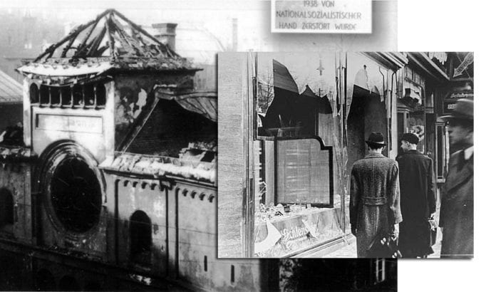 En ødelagt synagoge i München og en ødelagt jødisk butikk - i tillegg til utrolig store materielle ødeleggelser var Krystallnatten også en massakre på jøder over hele Tyskland. (Foto: Wikimedia Commons) En ødelagt synagoge i München og en ødelagt jødisk butikk - i tillegg til utrolig store materielle ødeleggelser var Krystallnatten også en massakre på jøder over hele Tyskland. (Foto: Wikimedia Commons)