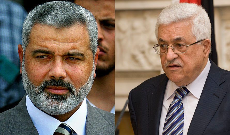 Hamas-leder Ismail Haniyeh og PA-president Mahmoud Abbas fra Fatah. (Foto: Wikimedia Commons og det britiske utenriksdepartementet / Flickr.com / CC)