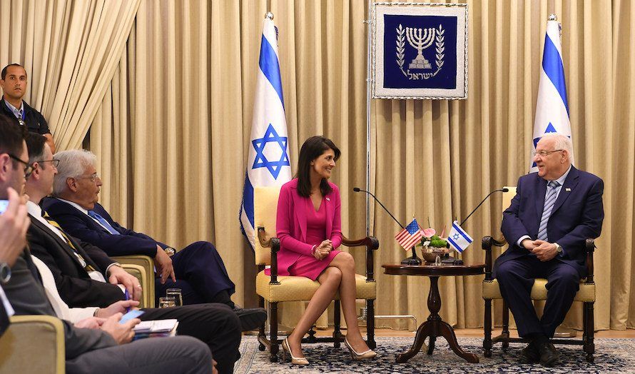 USAs FN ambassadør Nikki Haley møtte Israels president Reuven Rivlin. (Foto: US Embassy)