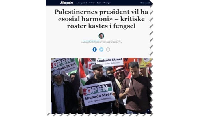 2017-09-07_10-01-56 Aftenposten skriver om brudd på menneskerettighetene i de palestinske selvstyreområdene. (Foto: Faksimile Aftenposten)