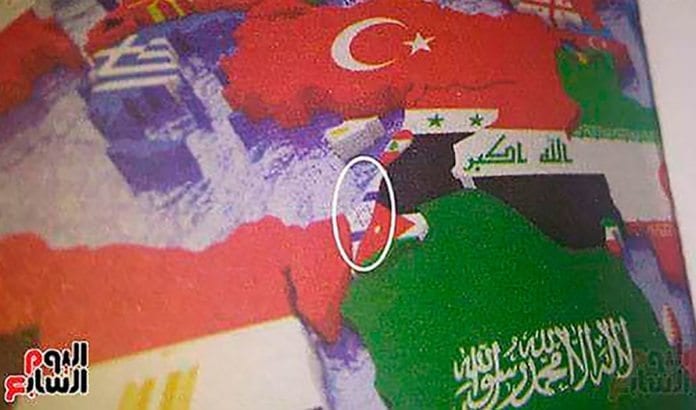 kart-bok-egypt Egyptiske myndigheter har startet etterforskning etter at det israelske flagget dukket opp i en skolebok.