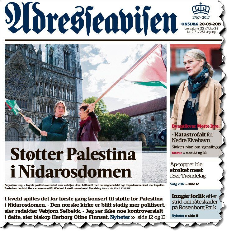 Faksmile av Adresseavisen onsdag 20. september 2017.