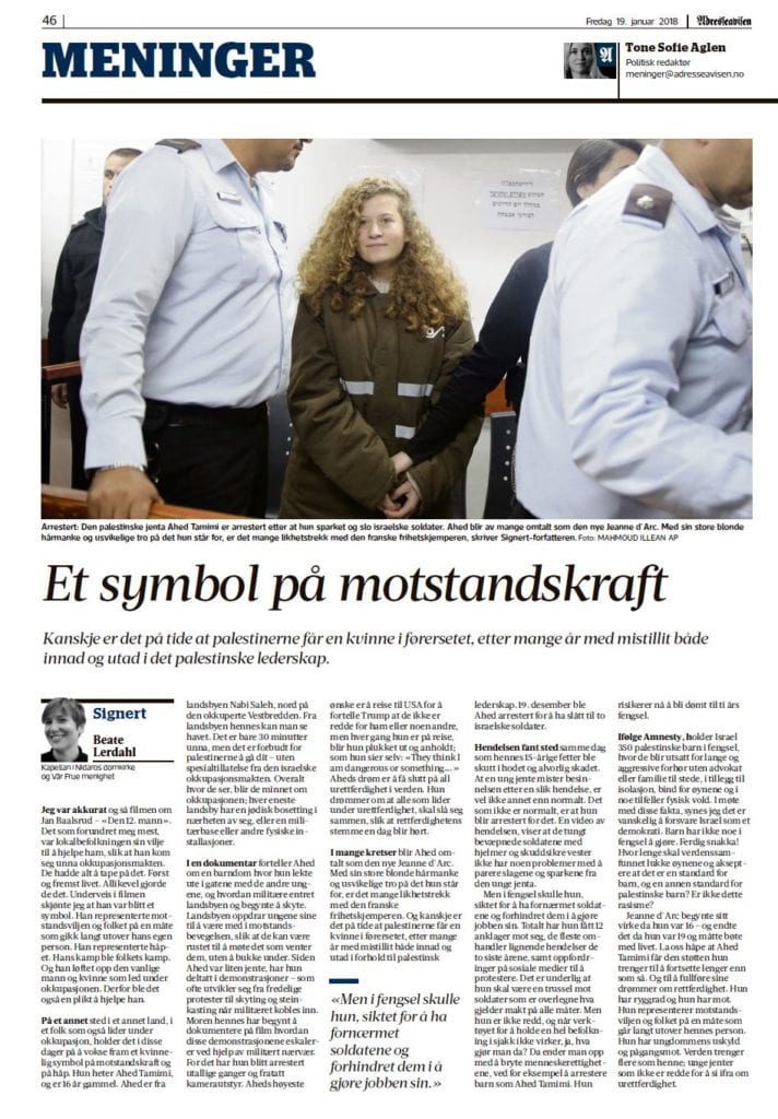 Faksimile av Beate Lerdahls kommentar i Adresseavisen fredag 19. januar.