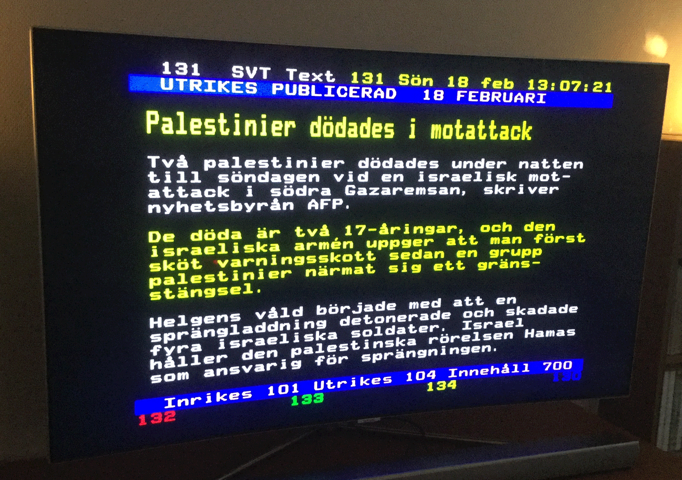 Skjermbilde av nyhetssaken fra svensk tekst-tv.