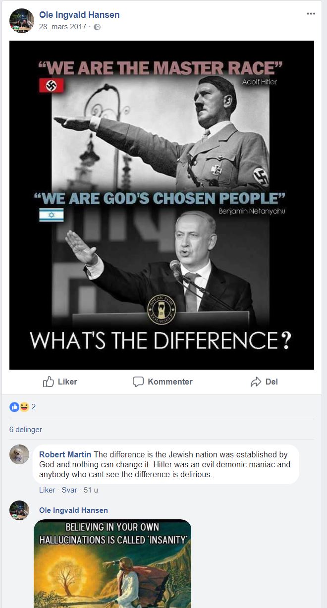 Skjermdump fra Facebook-siden til Ole Ingvald Hansen.