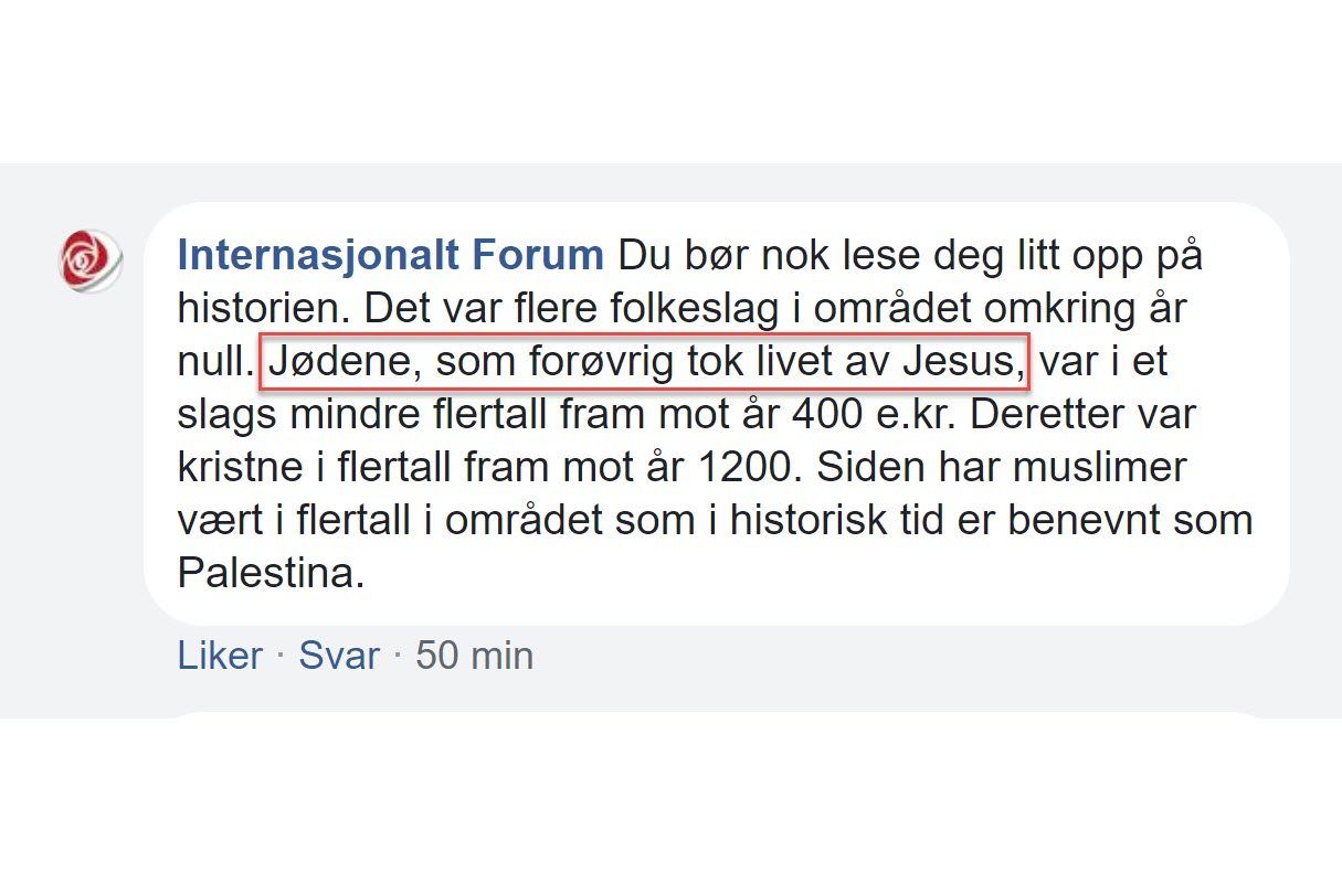 Skjermdump av Facebook-kommentaren.