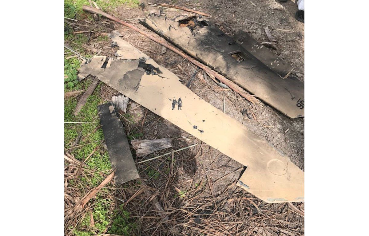 Rester av den iranske dronen som ble skutt ned i israelsk territorium i februar 2018. (Foto: IDF)