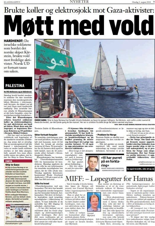 Faksmile fra Klassekampen 1. august 2018.