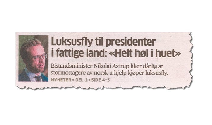 Hvorfor kom det ikke noen reaksjon da Mahmoud Abbas kjøpte like dyrt privatfly som Zambias president? (Faksmile fra Aftenposten søndag 14. oktober 2018) Hvorfor kom det ikke noen reaksjon da Mahmoud Abbas kjøpte like dyrt privatfly som Zambias president? (Faksmile fra Aftenposten søndag 14. oktober 2018)