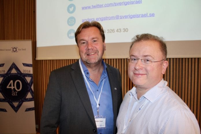 Vänskapsförbundet Stefan Dozzi og Anders Engström fra Vänskapsförbundet Sverige-Israel besøkte MIFF Forum 2018. (Foto: Bjarte Bjellås)