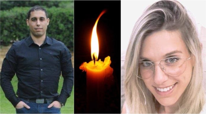 Trebarnsfaren Ziv Hajbi og enbarnsmoren Kim Levengrond Yehezkel ble drept i terrorangrepet søndag. (Foto: Privat)
