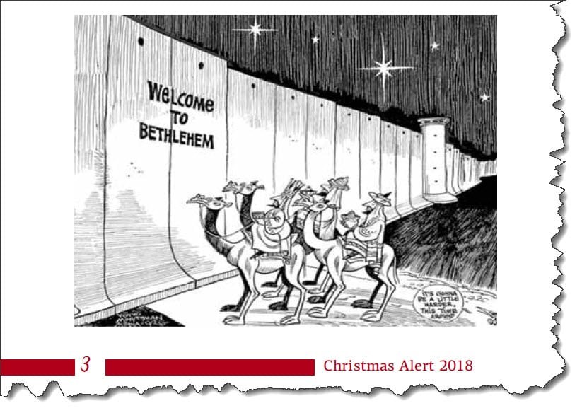 Fakmile fra Kairos Palestine Christmas Alert 2018.