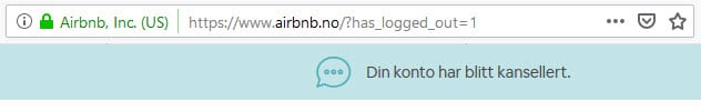 Skjermdump fra da Conrad Myrland, daglig leder i MIFF, deaktiverte sin AirBnB-konto.