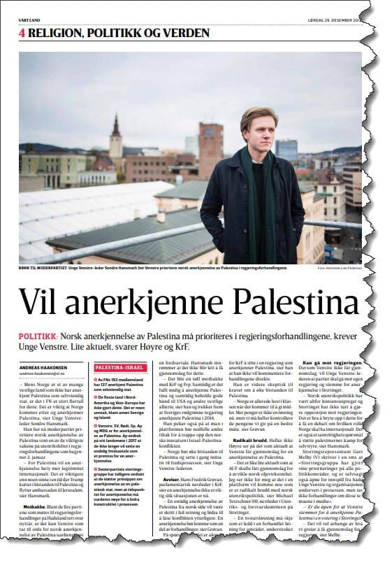 Faksmile fra Vårt Land lørdag 29. desember.