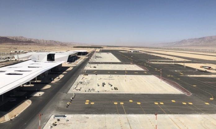 Ramon flyplass Ramon internasjonale flyplass åpner i slutten av januar. Dette bildet er fra byggingen i mars 2018. (Foto: Ramon flyplass)