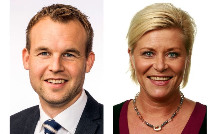 Med felles press fra KrFs forhandlingsleder Kjell Ingolf Ropstad og FrPs leder Siv Jensen kan norsk Israel-politikk ta mange skritt i riktig retning. (Foto: Stortinget) Med felles press fra KrFs forhandlingsleder Kjell Ingolf Ropstad og FrPs leder Siv Jensen kan norsk Israel-politikk ta mange skritt i riktig retning. (Foto: Stortinget)