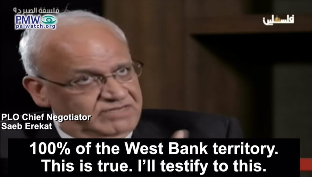 Saeb Erekat: - Israel tilbød mer enn 1967-landområdene. (Skjermdump fra PA TV 1. desember 2018.)