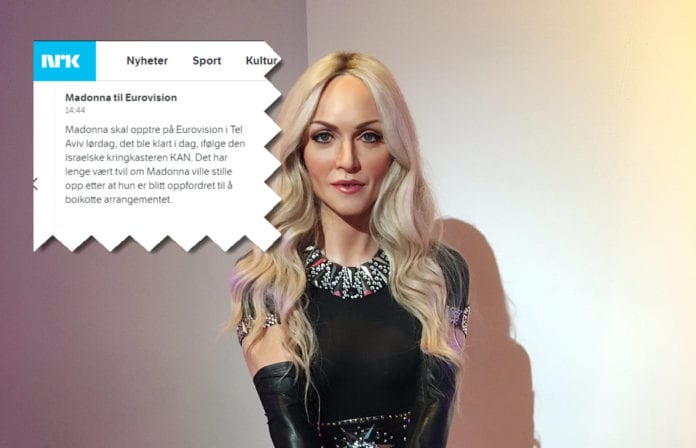 Madonna-dukke i Madame Tussauds i Las Vegas og innfelt skjermdump fra nrk.no. (Foto: Luke Rauscher, flickr.com) Madonna-dukke i Madame Tussauds i Las Vegas og innfelt skjermdump fra nrk.no. (Foto: Luke Rauscher, flickr.com)