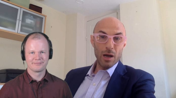 Conrad Myrland intervjuet Avi Jorisch på Skype fra Washington torsdag 6. juni. (Skjermdump fra MIFFs direktesending)